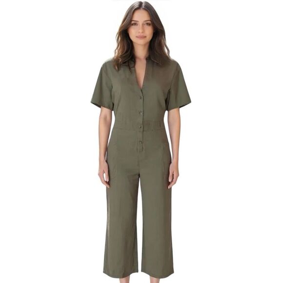 Natural Life Clothing Olive Green Wide Leg Button Front Jumpsuit - Picture 1 of 5